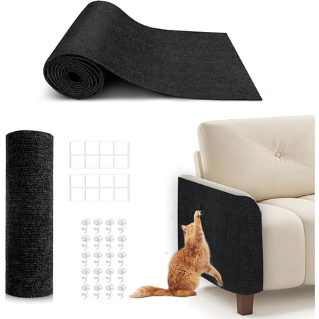78.7 x 15.8 Cat Scratching Mat Self‑Adhesive DIY Cat Scratch Carpet Furniture Protector for Couch Sofa Wall Door Durable Guard Against Cat Claws.(Black)