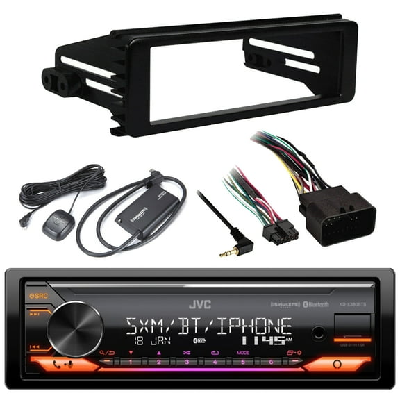 JVC KD-X380BTS Single DIN Bluetooth USB AUX AM/FM Radio Stereo LED Illumination SiriusXM Ready Amazon Alexa Car Audio Receiver Harley 98-2013 FLHX Install Adapter Kit, SiriusXM Radio Tuner Kit
