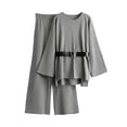 thumbnail image 3 of YOIAVAIOY Women 2 Piece Outfits Belt Pullover Sweater Wide Leg Pant Lounge Set Winter Work Business Sets Knitted Casual Solid Matching Sets Gray Free Size, 3 of 4