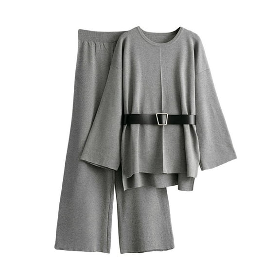 Back to School Fall 2 Piece Vacation Outfits for Women 2025 Elastic Waist Pants Pullover Sweater Tops Round Neck Long Sleeves Blouse Two Piece Set Knitted Suit