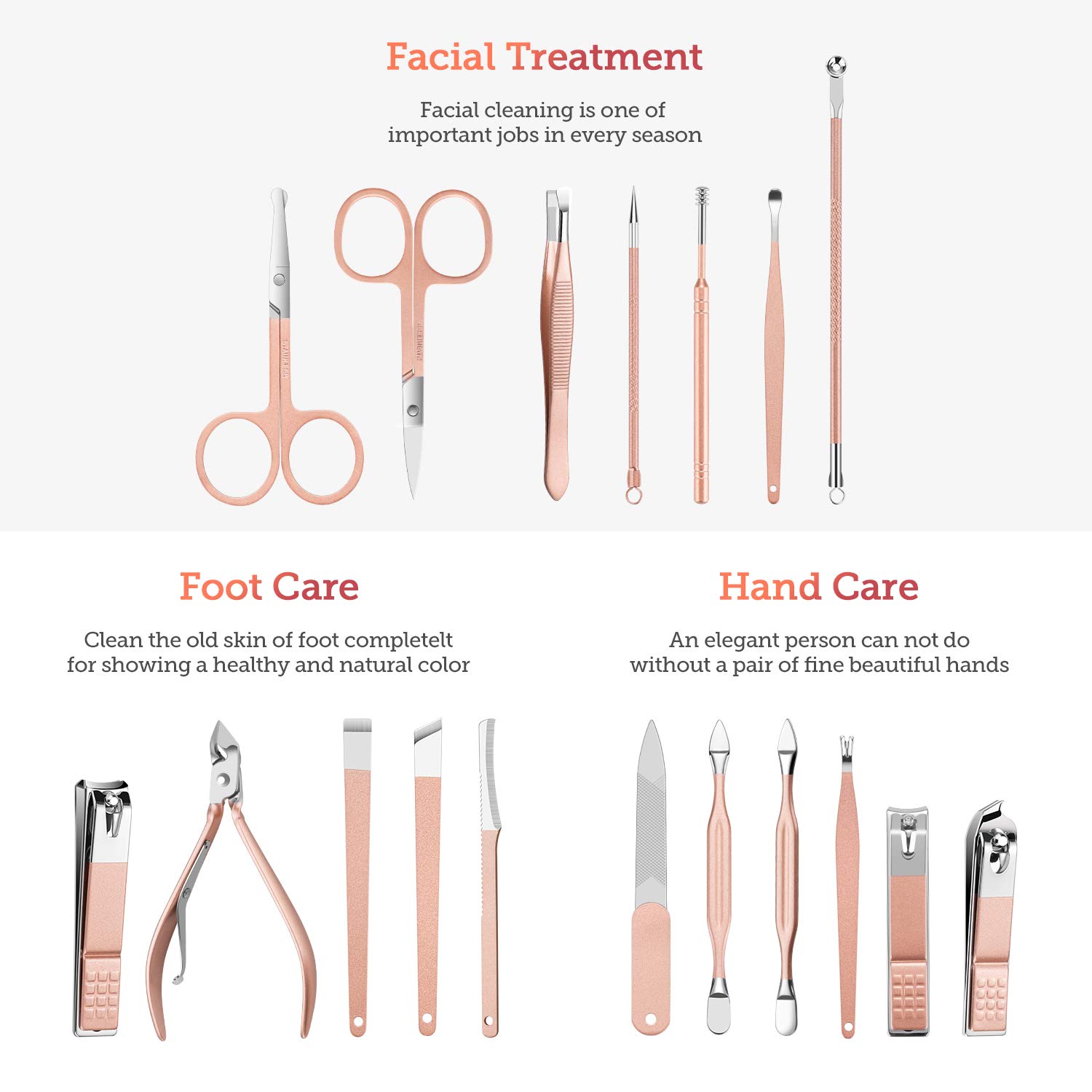 Manicure Set, Pedicure Kit, Nail Clippers, Professional Grooming Kit, Nail  Tools 18 In 1 with Luxurious Travel Case for Men and Women 2020 Upgraded  Version, Rose Gold - Walmart.com