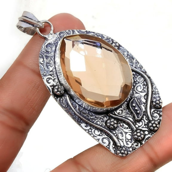 Morganite Pear Gemstone Pendant Handmade Gift Unique Design Jewelry 2.70" FP 144
