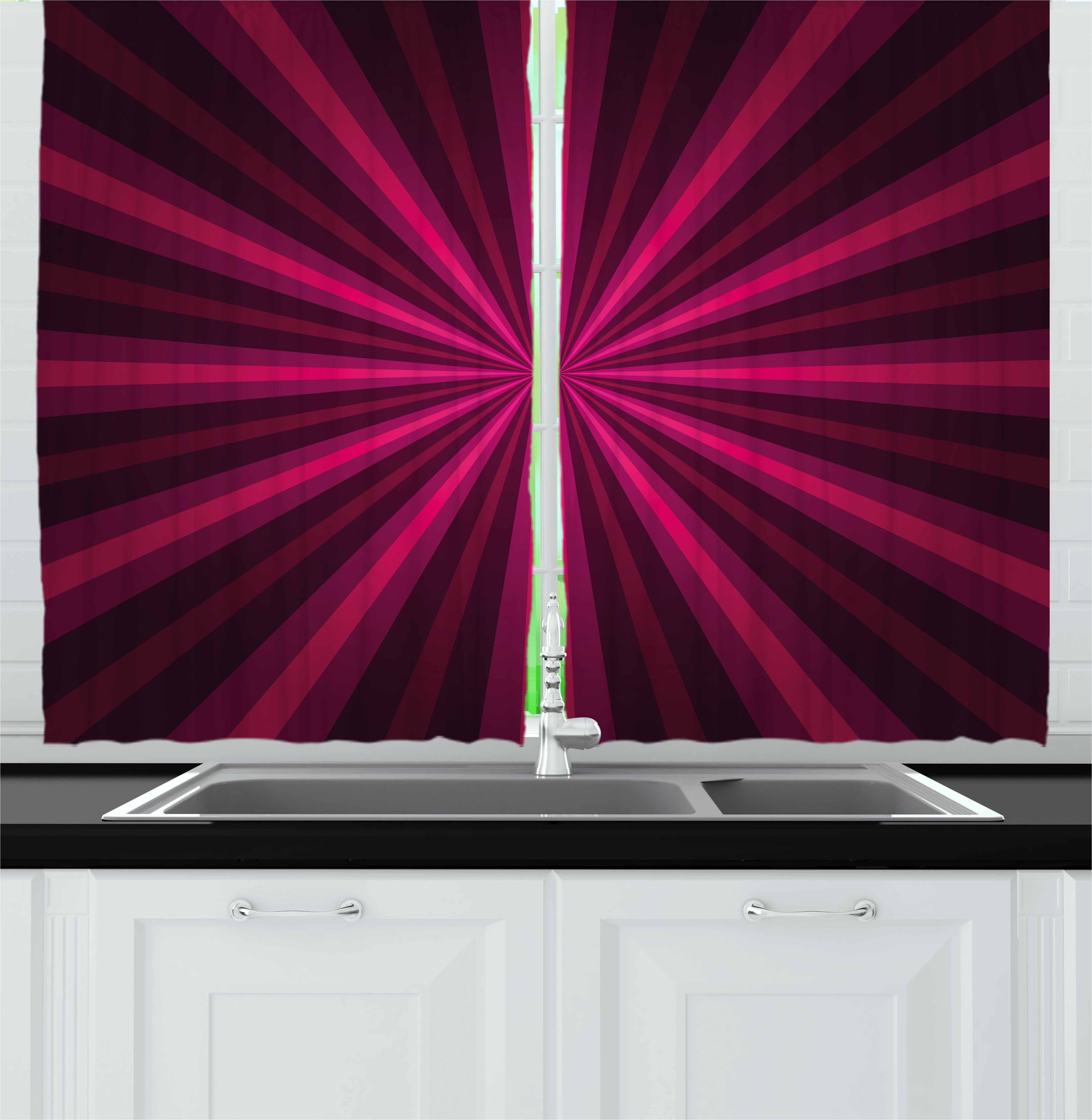 Hot Pink Curtains 2 Panels Set Abstract Starburst Design Radial Lines Vibrant Colored Beams Futuristic Window Drapes For Living Room Bedroom 55w X