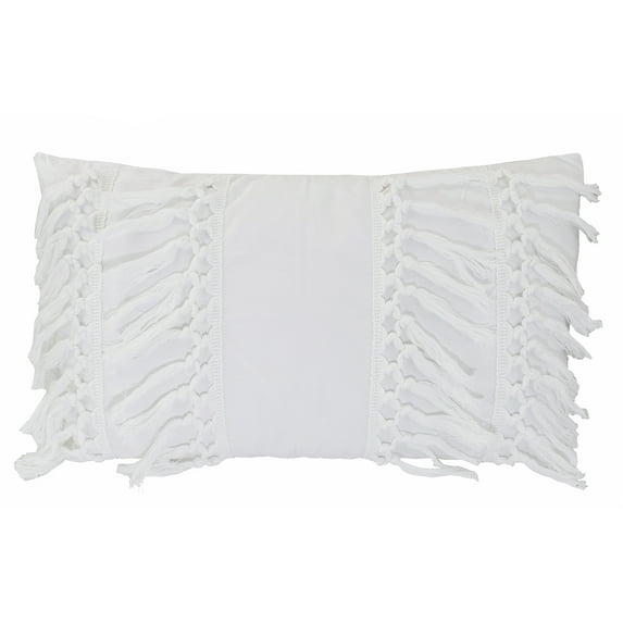 Stylish Fringe Tassels Decorative Cotton Throw Pillow (White, 12"x20" Case+Insert)