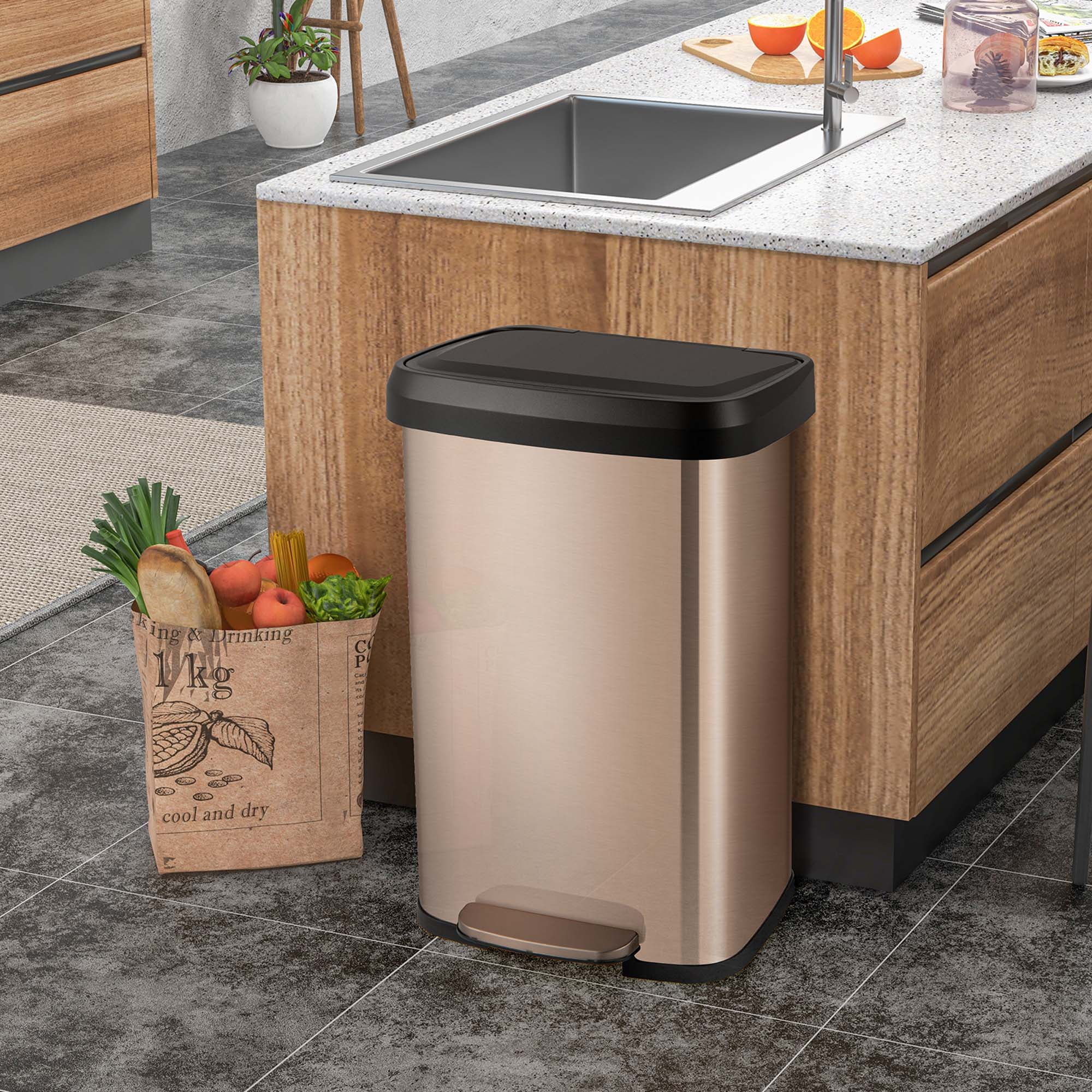 Costway 13.2 Gallon Step Trash Can Stainless Steel Airtight Garbage Bin for Home Kitchen Golden