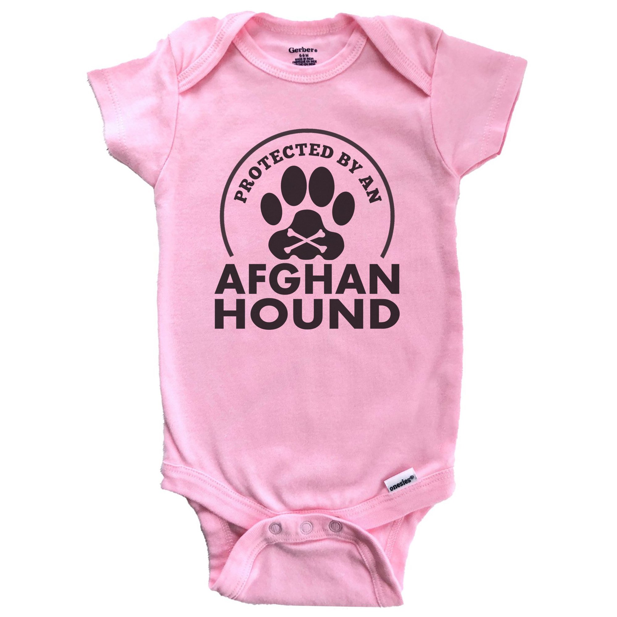 Protected By An Afghan Hound Funny Baby Bodysuit (Pink), 0-3 Months