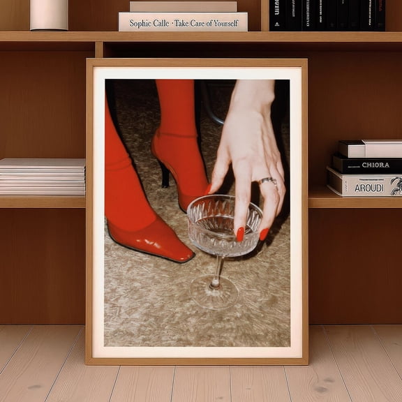 Retro Glam Wall Art Red Heels And Champagne Print, Moody Vintage Photography Decor For Bedroom, Bar Or Living Room, UNFRAMED PAPER POSTER, Home Decor, Vintage Gift, Living Room Dercor
