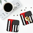 thumbnail image 4 of Honeii Firefighters USA Flag print Leather Coaster Set of 4, ideal for safeguarding your furniture from drinks spills and effortless cleanup-Square, 4 of 6