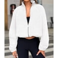 thumbnail image 6 of Womens Winter Fleece Jackets Long Sleeve Zip Up Cropped Warm Coats Fall Fashion Workout Outerwear Clothes White XXL, 6 of 8