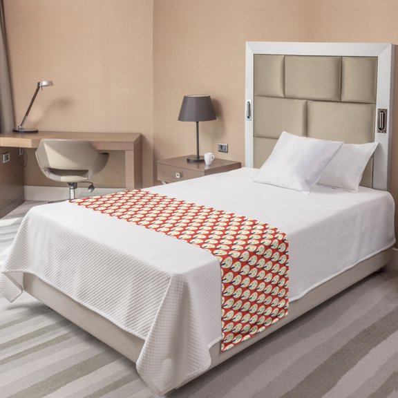 Abstract Bed Runner, Cartoon Simplistic Fruit Trees Repetition, Decorative Accent Bedding Scarf for Hotels Homes and Guestrooms, Twin, Salmon Champagne, by Ambesonne