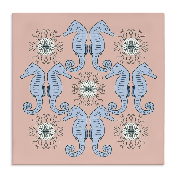 Stupell Industries Symmetrical Coral Seahorse Pattern Animals Painting Wrapped Canvas Canvas Art Print Wall Art, 17 x 17