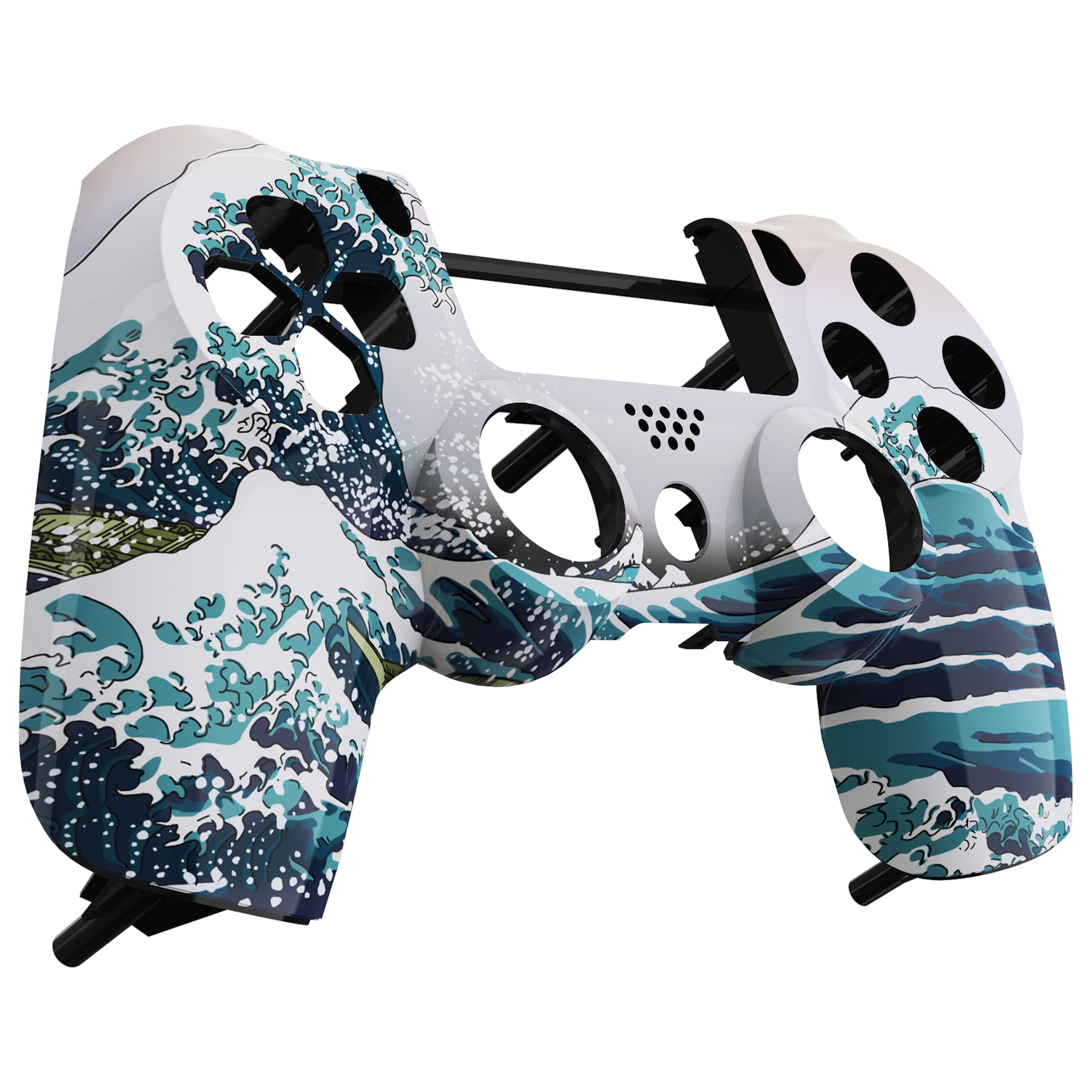 eXtremeRate The Great Wave Patterned Custom Faceplate Replacement Front Housing Shell Case with ps4 Slim Pro Controller JDM-040/050/055 - Controller Included -