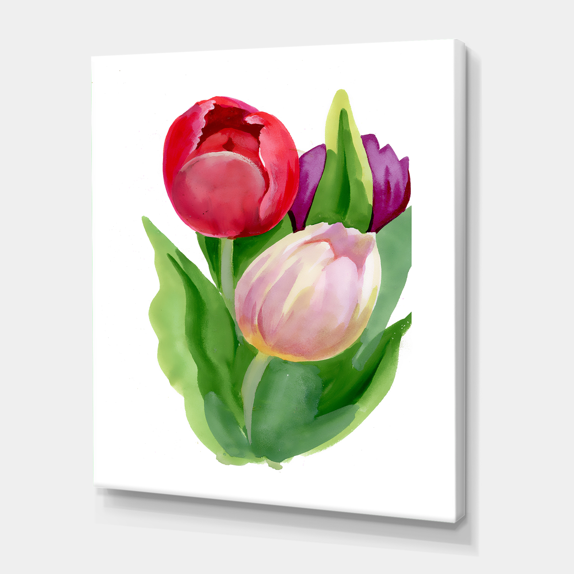 Designart ' Beautiful Tulip Flowers Red and Pink ' Traditional Canvas Wall Art Print