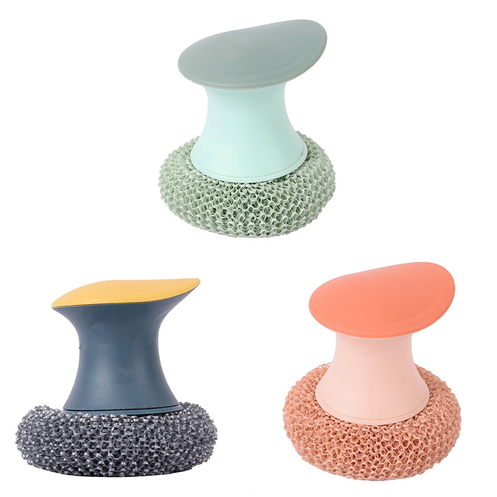 3Pcs Kitchen Round Dish Scourer Cleaning Ball with Handle,Multi-Purpose Scrub Scrubber Pads Ball for Pot Pan Dish Wash Cleaning