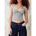 thumbnail image 5 of Women Gingham Lace Trim Square Neck Crop Tank Tops Plaid Y2K Sleeveless Slim Fitted Camis Shirts, 5 of 8