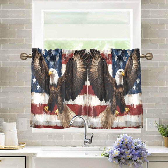 Wobogo American Patriotic Faith Kitchen Curtains 2 Piece Set Farmhouse Country Style Light Filtering Small Window Drapes Suitable for Bathroom Laundry Room and RV 27x24in