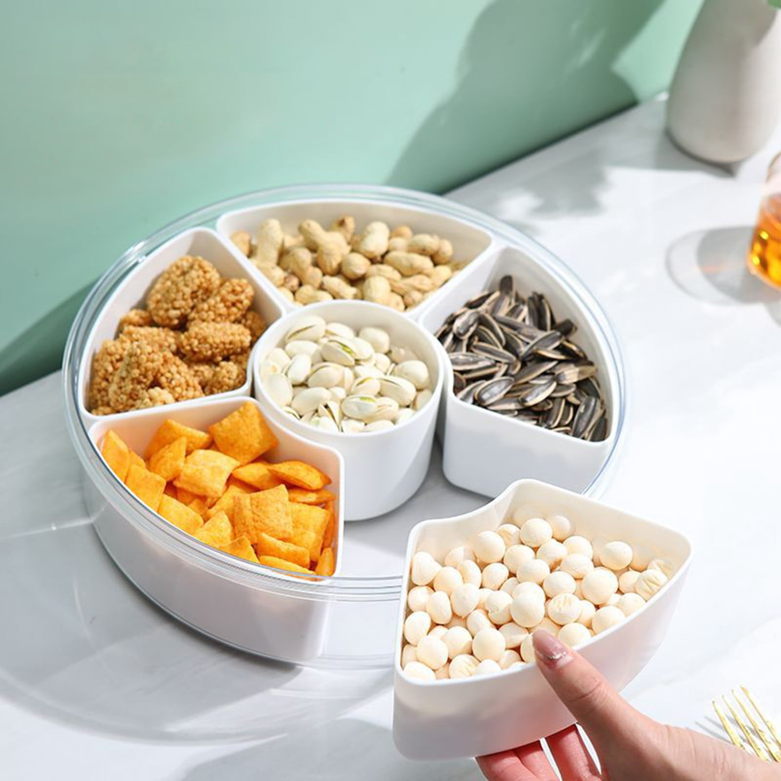 XKHHLH Divided Veggie Tray with Lid Snackle Box Serving Container Salad Keeper with Removable Boxes Stackable Refrigerator Organizer Bins Produce Saver for Meal Prep Fruit