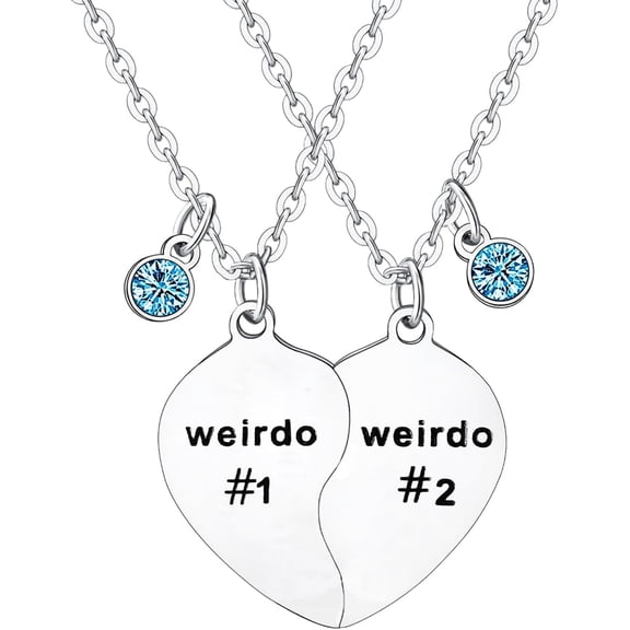 2Pcs Friendship Gifts Weirdo 1 Weirdo 2 Matching Heart Necklace Gift for Friend Couple Christmas Birthday Gifts for Friend