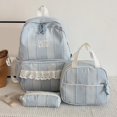 thumbnail image 2 of Lightweight Large Capacity 3-Piece Backpack Set with Lunch Bag & Pencil Pouch, Striped Lace Design Rucksack for School Travel Daily Outdoor Use, 2 of 2