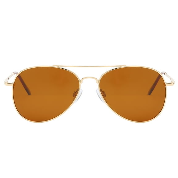 Piranha Eyewear Agenda Gold Frame Unisex Aviator Sunglasses with Brown Polarized Lens