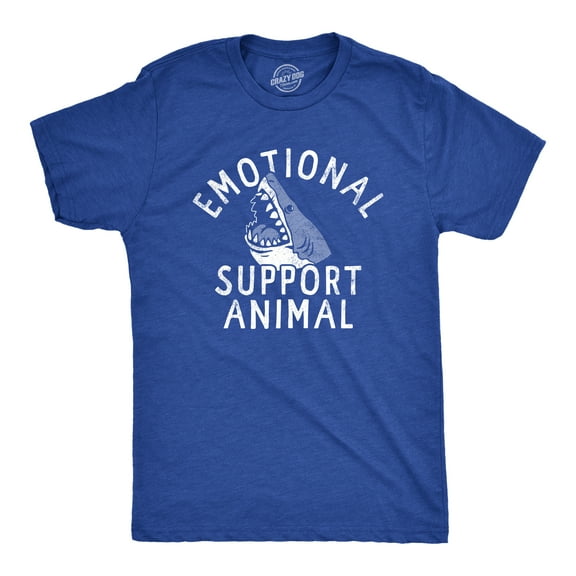 Mens Emotional Support Animal T Shirt Funny Scary Shark Attack Joke Tee for Guys Graphic Tees