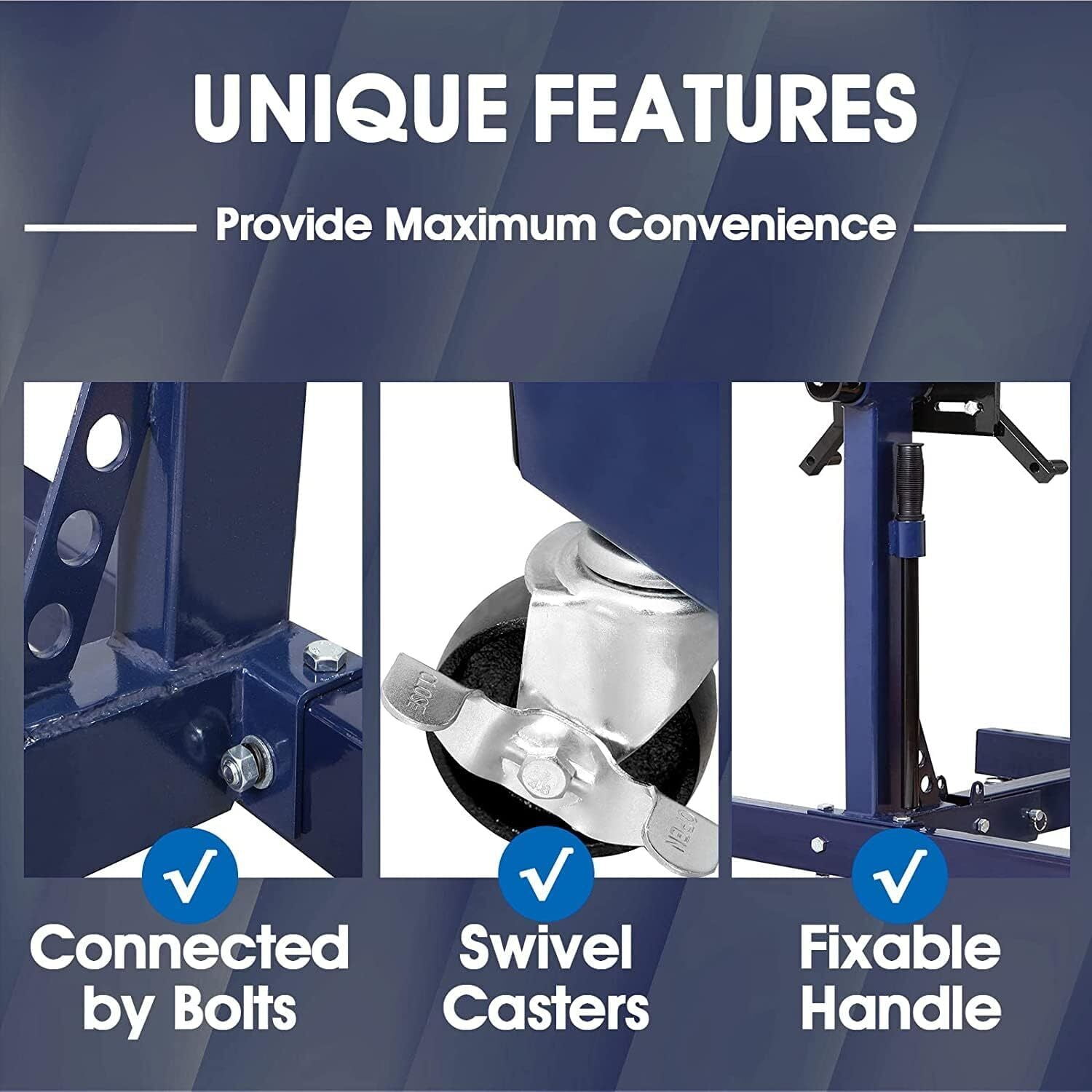 HPDMC Engine Stand, 1500 lbs (3/4 Ton) Steel Rotating Engine Stand with 360° Adjustable Head, Foldable Frame & 4 Casters for Auto Repair & Vehicle Maintenance (Blue)