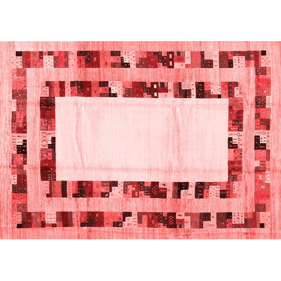Ahgly Company Indoor Rectangle Abstract Red Contemporary Area Rugs, 2' x 4'