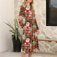 thumbnail image 5 of Women's Christmas Printed Fashionable Loose Round-Neck Dress for Casual Comfort and Holiday Festivities with Vintage Print,Red,M, 5 of 5