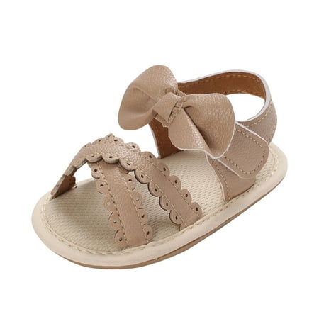 Meresysid Toddler Kids Infant Newborn Summer New Baby Everything Casual Breathable Cute Bow Rubber Soled Non-slip Soft Soled Baby Sandals Shoes Khaki