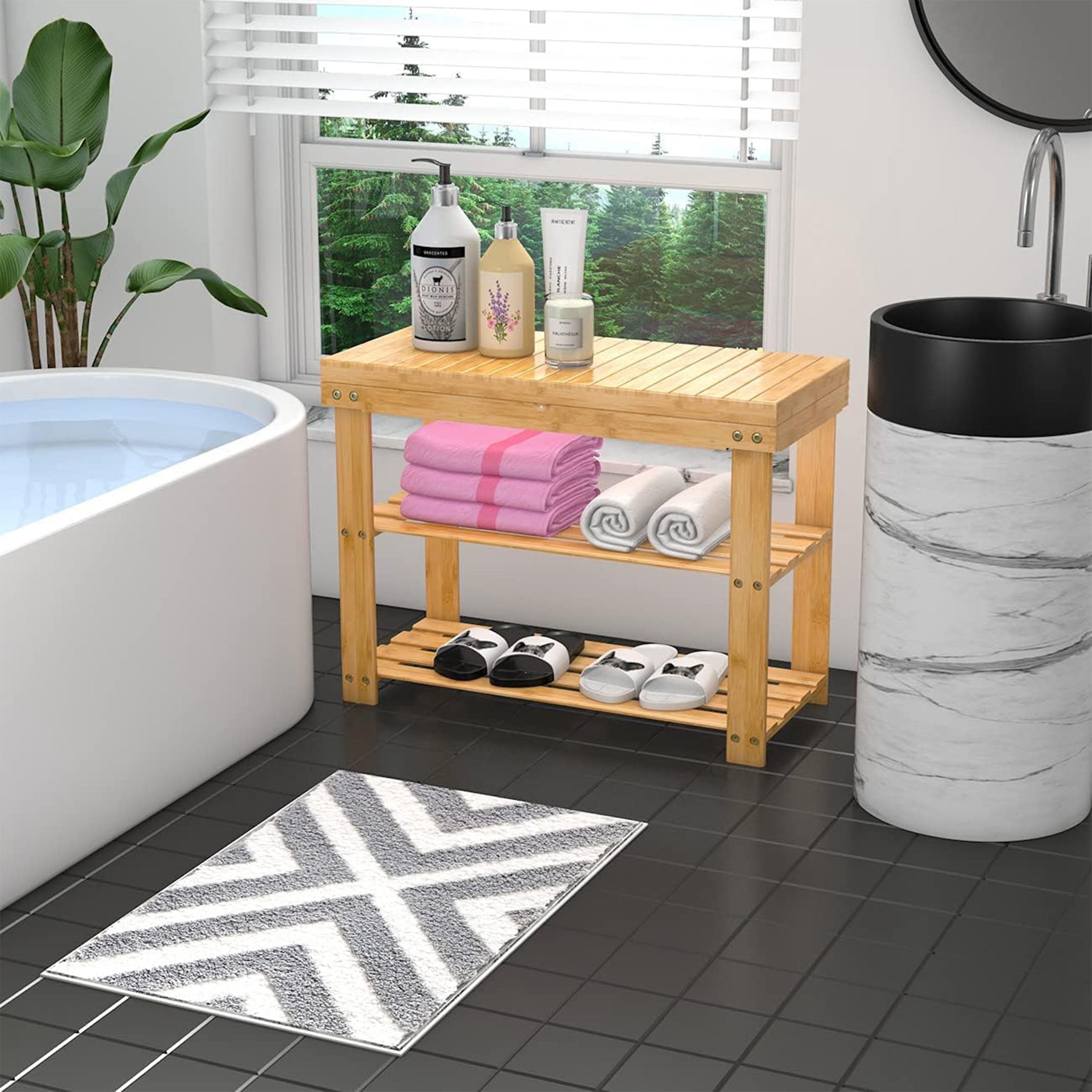 Bambloom Shoe Rack Bench for Entryway, 3-Tier Bamboo Shoe Shelf with Storage Shelf for Small Space Organizer Bedroom Balcony Entrance