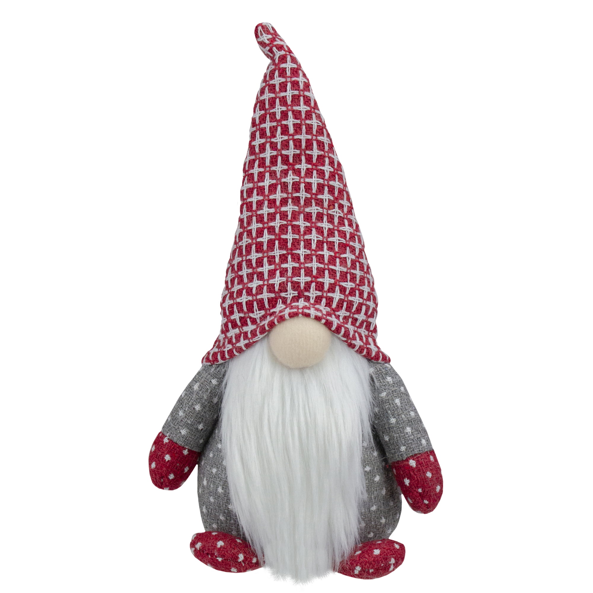 14-Inch Red and Gray Chubby Gnome Sitting Tabletop Figure Christmas Decoration 
