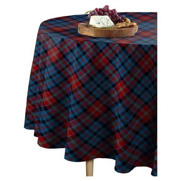 Round Tablecloth, 100% Polyester, Machine Washable, 90" Round, Plaid, Winter