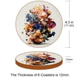 thumbnail image 3 of Fragmented Flowers Set of 6 Round Microfiber Leather Coasters, 11x11 cm/4.3x4.3 inch Drink Coasters for Table Home Decor, 3 of 6