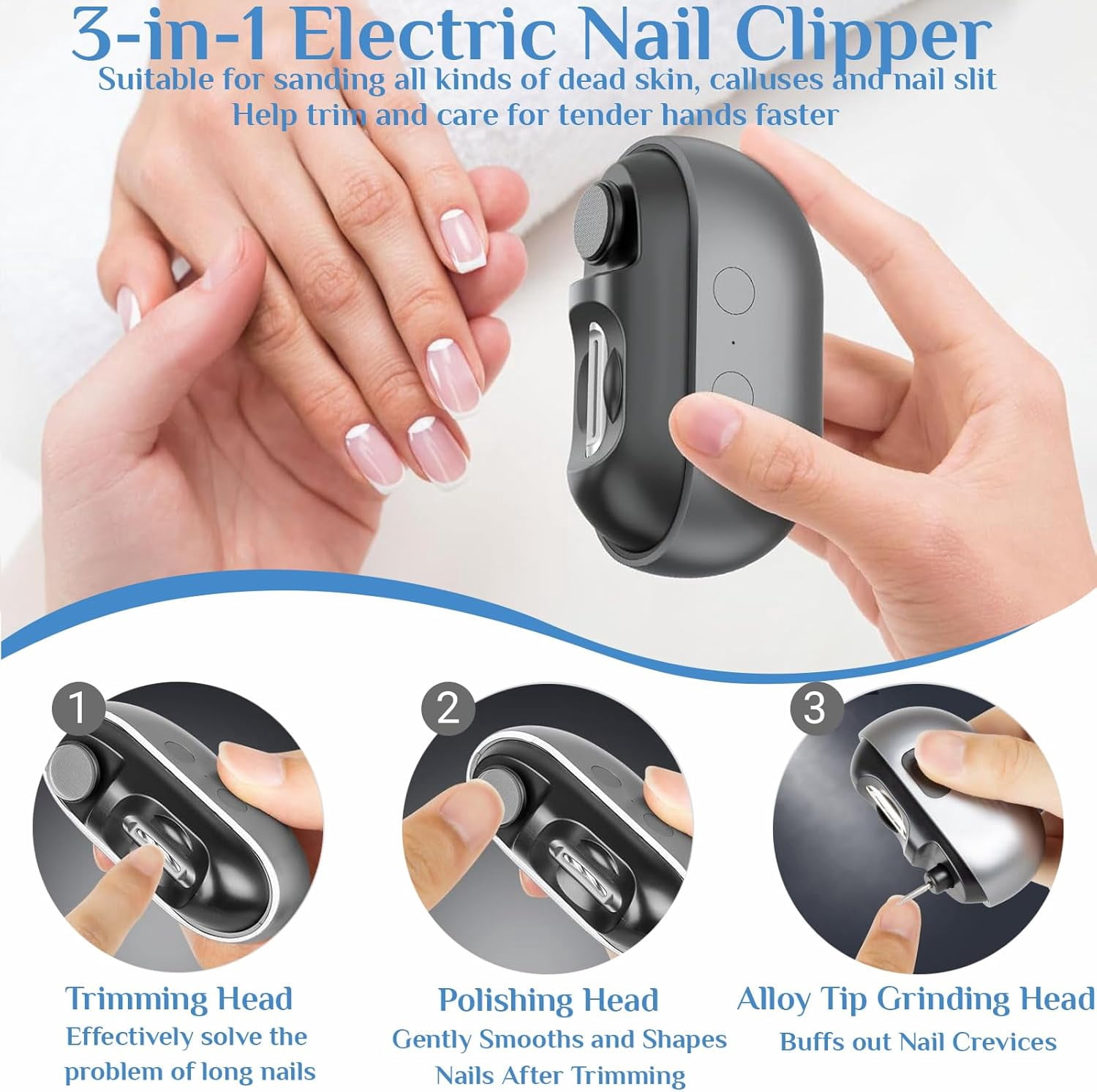 Electric Nail Clippers for Seniors, 2026 2 in 1 Electric Nail Clipper Multifunctional Electric Toenail Clippers for Adults，Kids with Polishing and 2 Speeds
