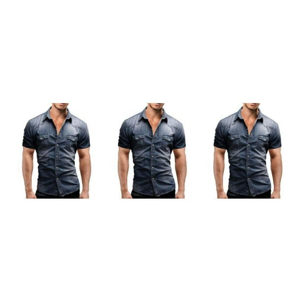 Camisa de mezclilla Minnieouse para hombre Camiseta de vaquero de manga corta Gris claro 3XL