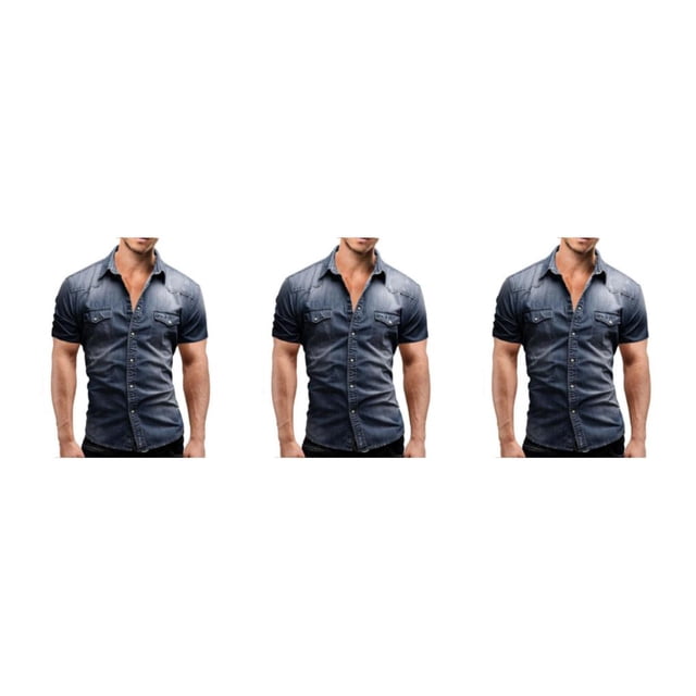 Camisa Vaquera Minnieouse Hombre Ajustada Manga Corta Estilo Americano