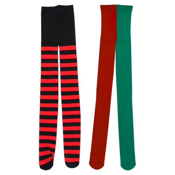 pares de calcetines navideños a rayas para mujer, verdes, rojos y negros, por encima de la rodilla, calcetines navideños, calentadores de invierno para Navidad, fiestas de Halloween, cosplay, acceso