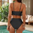 thumbnail image 4 of Women Swimsuits Solid Color Beaded Rope High Waist Tummy Control 2Pcs Swimsuits Set Black XL, 4 of 7