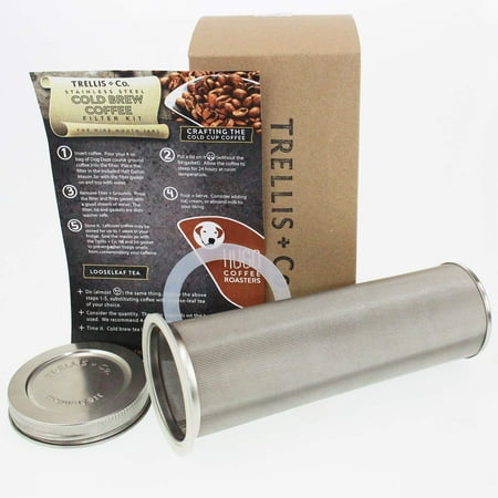 Trellis & Co. Cold Brew Coffee Stainless Steel Filter & Lid - 80 Micron Woven Filter, Lid & Gaskets, Instructions - Make Cold Brewed Coffee / Iced Tea / Steeped Sun Tea - Fits Wide Mouthed Mason (Best Way To Make Iced Tea)