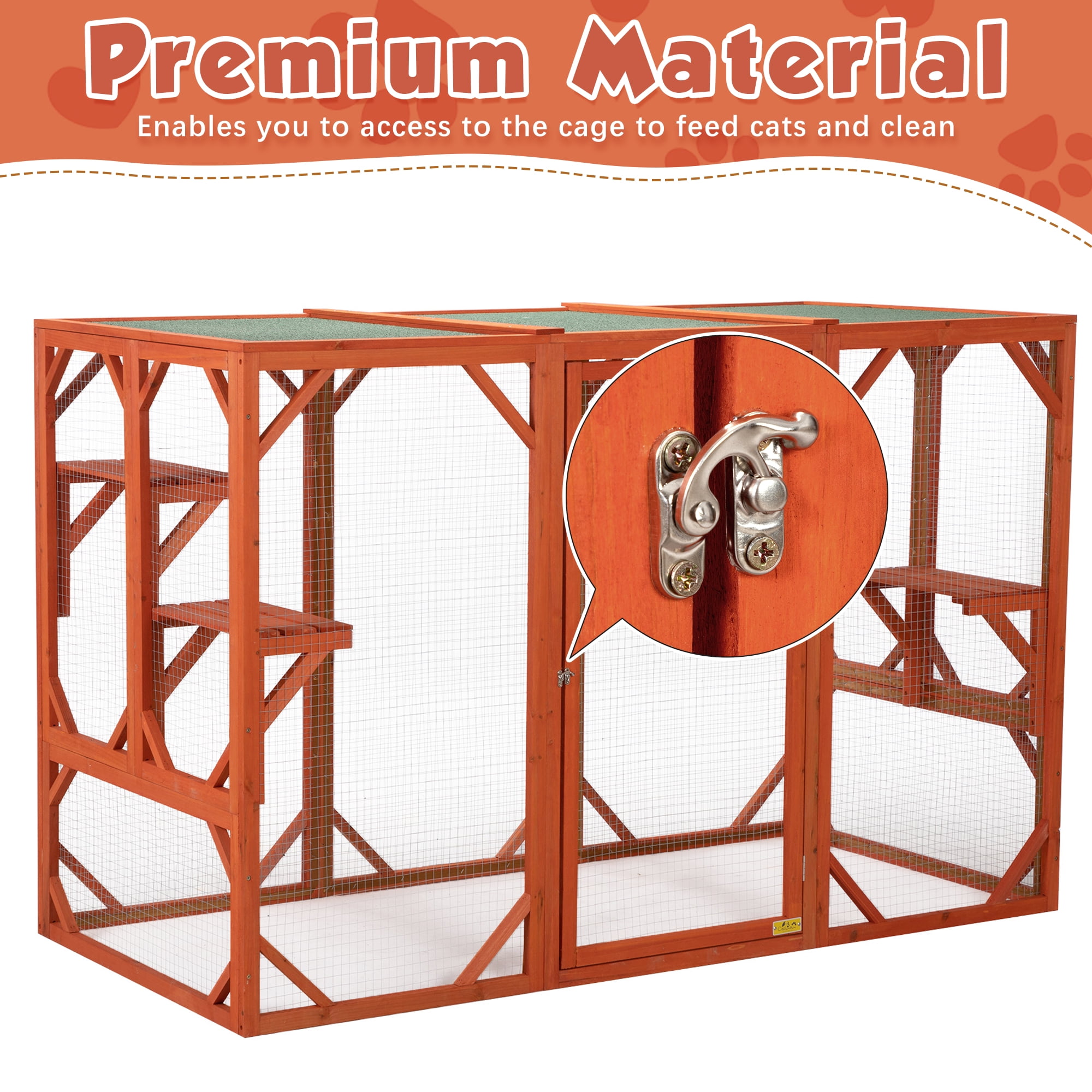 Coziwow Cat Enclosure Catio Cat House Cage Shelter Outdoor W/ Asphalt Roof, Orange