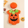 thumbnail image 2 of Seyurigaoka 2 Pcs Baby Girls Boys Romper Suit Cartoon Pumpkin Short Sleeve Casual Party Street Spring Summer Romper + Hat for Toddler Kids, 2 of 9