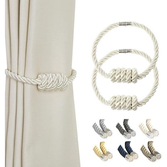 BEL AVENIR Magnetic Jute Curtain Tiebacks, Decorative Drapery Holdbacks in Bohemian Style, featuring Woven Tie-Backs with an Exquisite Knot (Jute, 2 Pack)