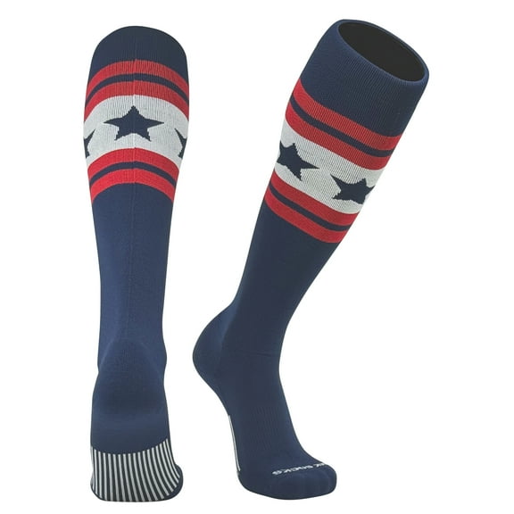 MK SOCKS USA Banner 2.0, the Fourth, Knee High Baseball, Football, Soccer Socks - Navy, Red, White