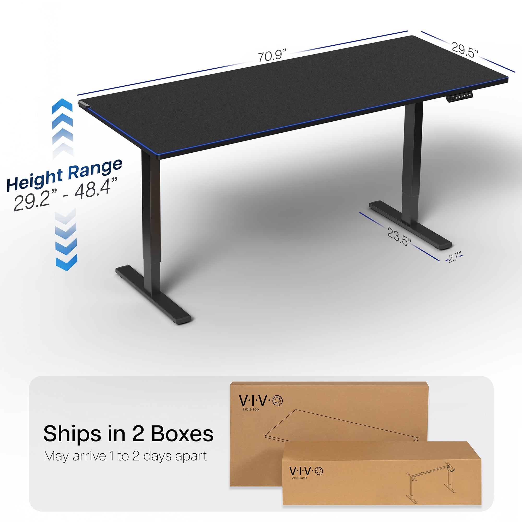 VIVO Electric 71” x 30” Stand Up Desk with RGB, Black Table Top, Black Frame