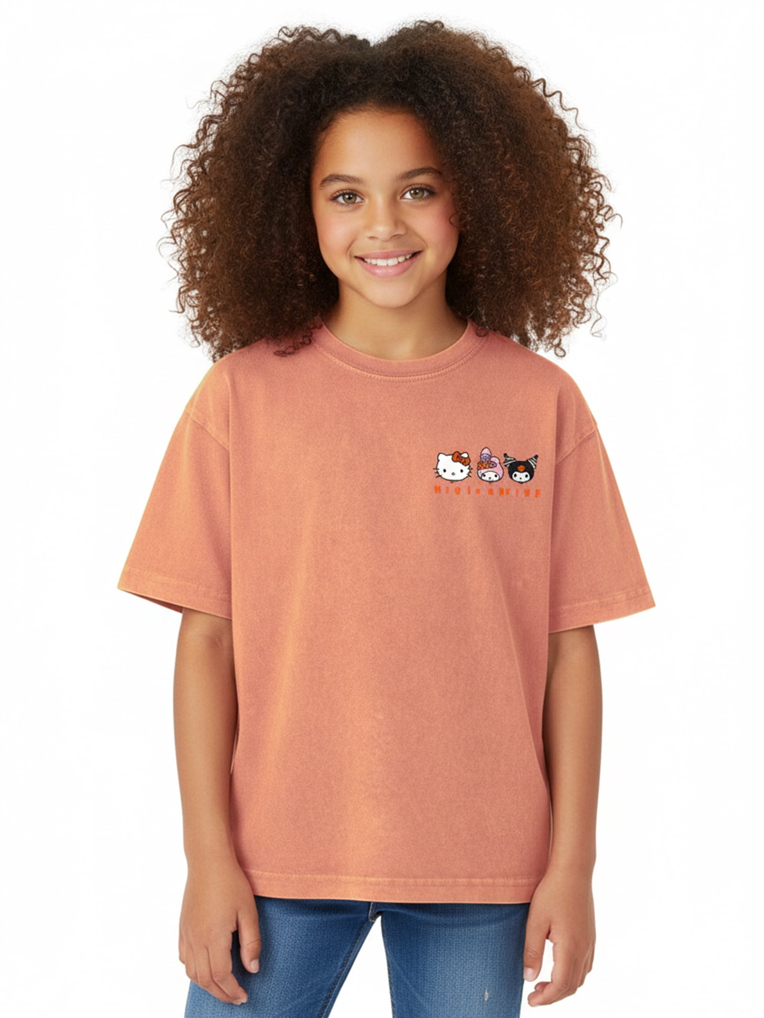 Hello Kitty and Friend’s Girl’s Boxy Halloween Crewneck Tee with Short Sleeves, Sizes 4-16