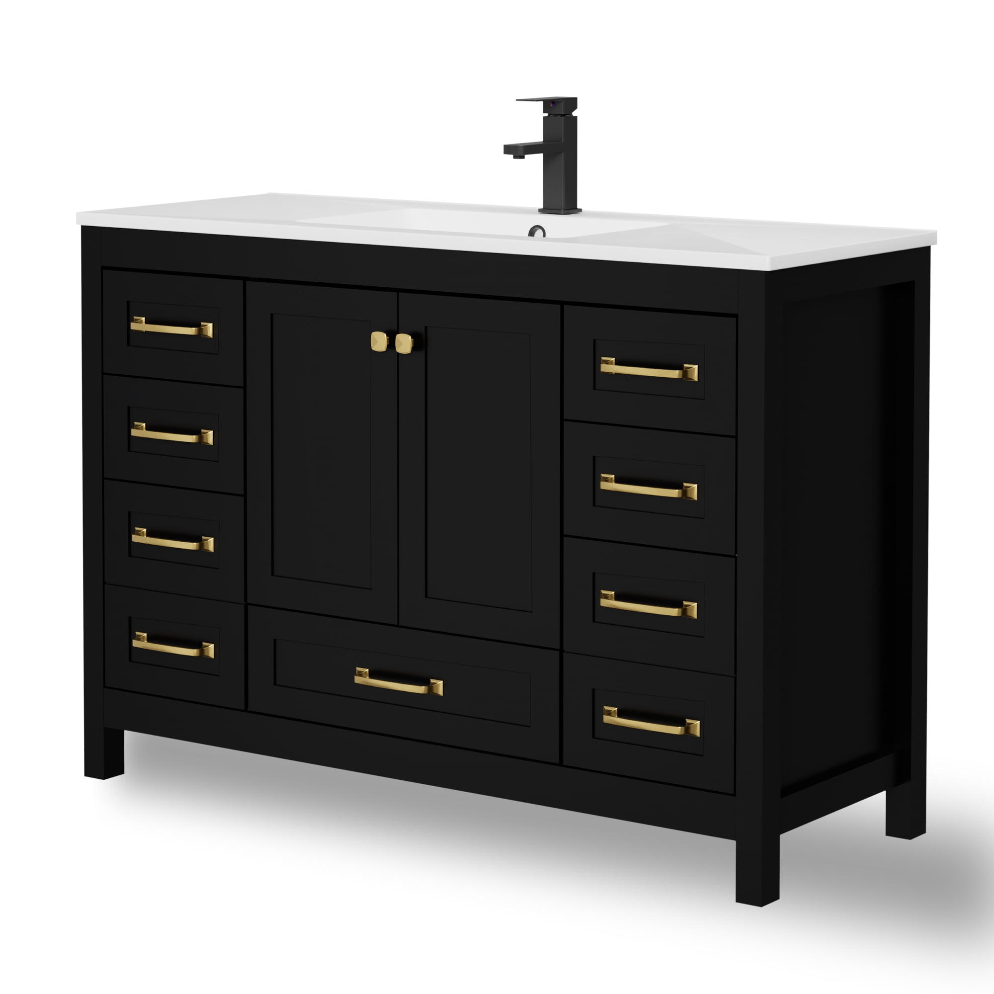 Eclife 48" Freestanding Bathroom Vanity with Integrated Sink Top, Multi-Compartment Storage, Zinc Alloy Faucet
