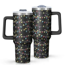 Multicolor Christmas Light Pattern Tumbler with Handle and Lid,40oz Double Wall Vacuum Insulated Tumbler,Cups Gift for Women and Men