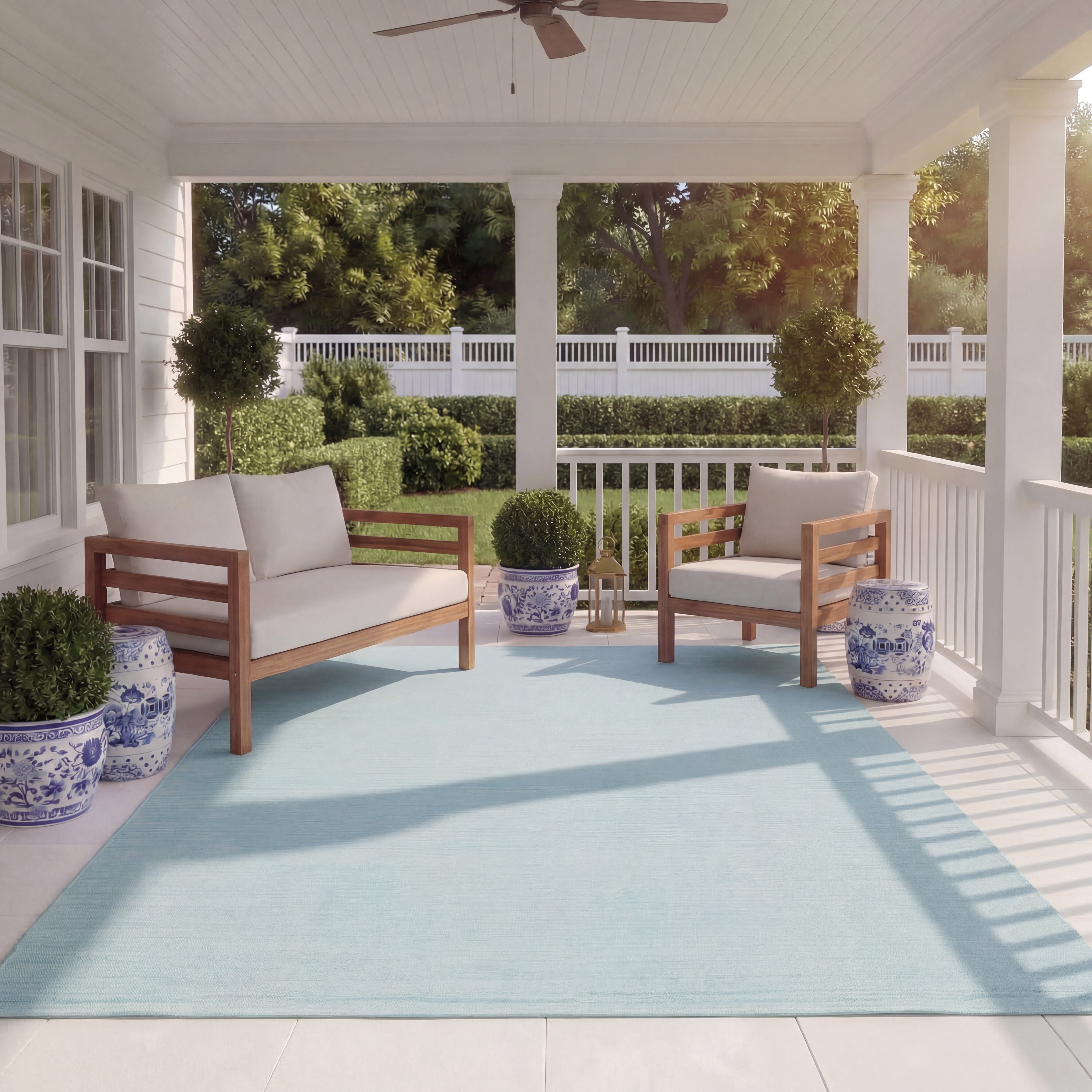 SAFAVIEH Courtyard Alana Contemporary Indoor/Outdoor Area Rug, 5'3" x 7'7", Aqua/Cream
