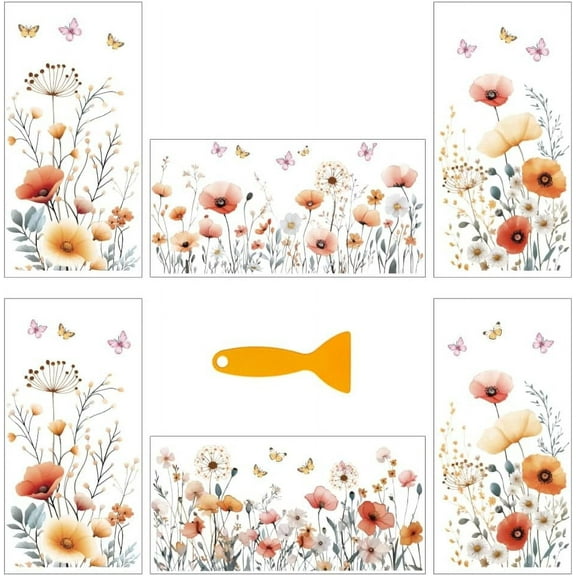 6 Pcs Wildflower Rub on Transfers for Crafts 6 Styles Dandelion Flower Decals PVC Stickers Rub on Decals for Home Window Furniture Wood DIY Craft