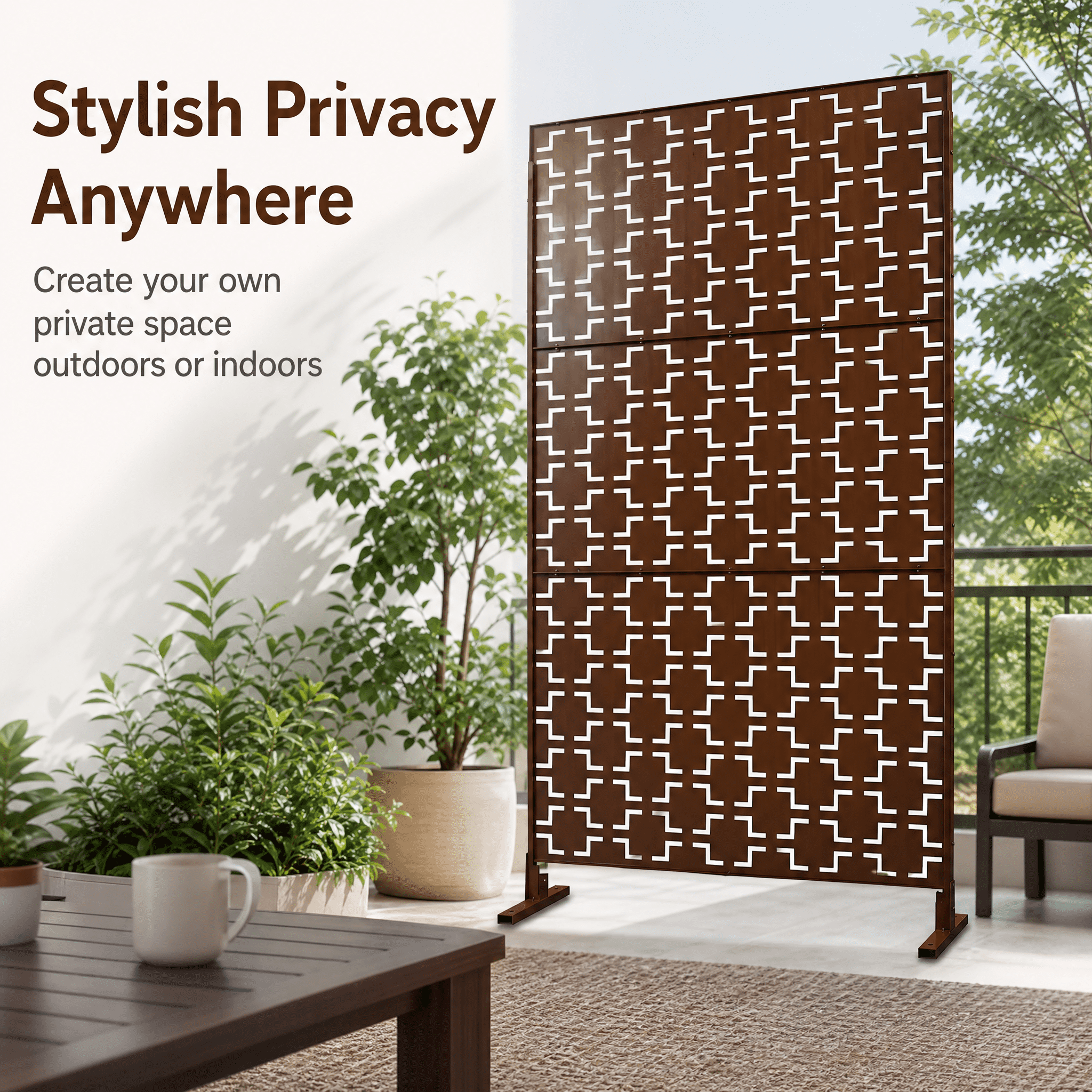 Outdoor & Indoor Privacy Screen Metal Privacy Screen 76" Hx48" W, Freestanding Decorative Privacy Screen for Deck Balcony Patio, Privacy Fence Panels for Outside Lawn Garden